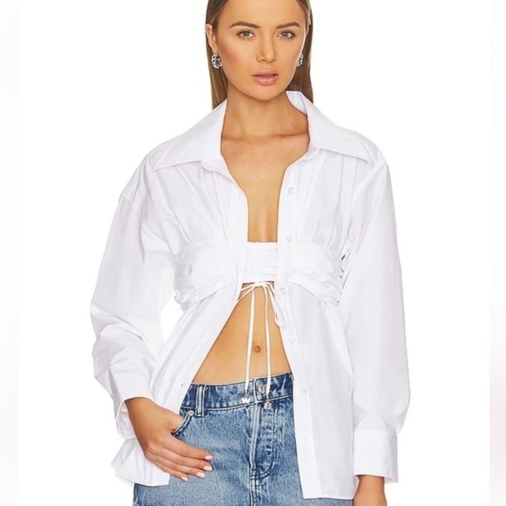 NWT Alexander Wang ruched bandeau overlay open front shirt (T2)